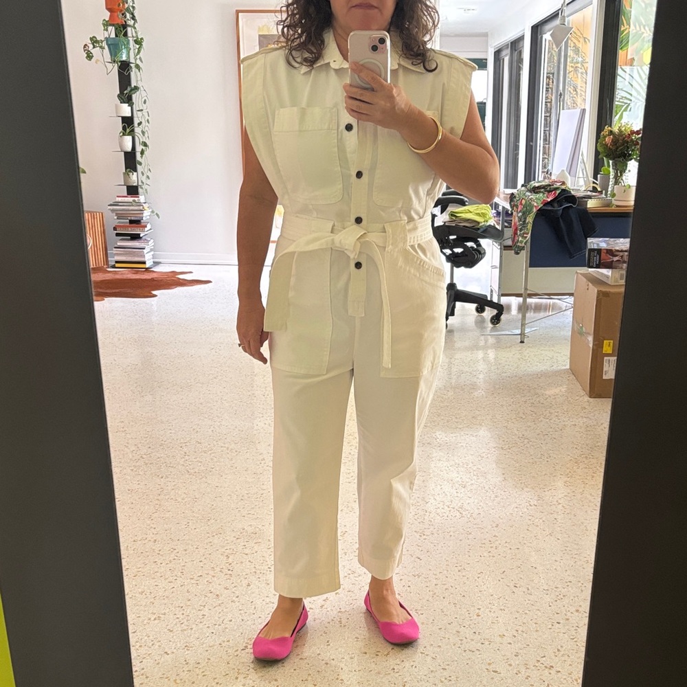 Banana Republic Cream Jumpsuit with Pink Flats
